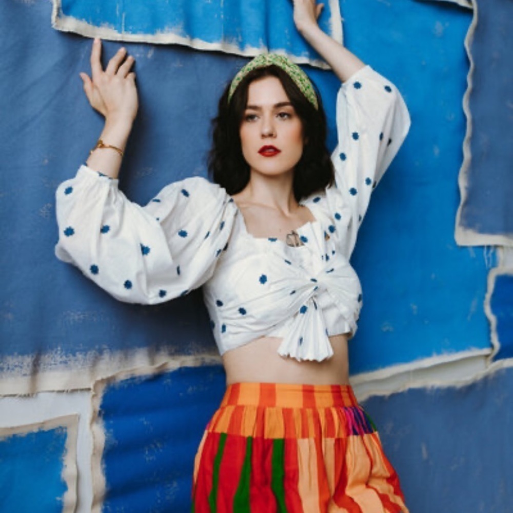 New! Farm Rio long sleeve white crop top nwot 30499